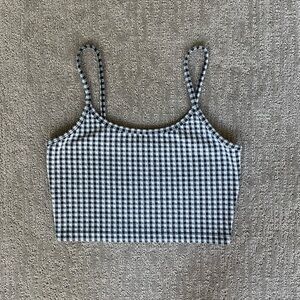 Black & White Gingham Print Checkered Cropped Spaghetti Strap Top